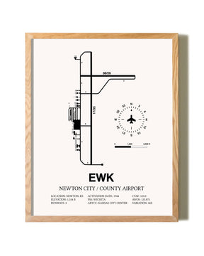Newton City / County Airport framed print in natural wood frame