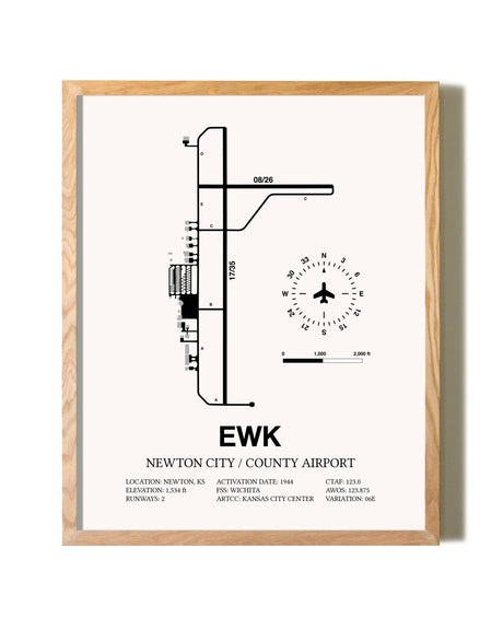 Newton City / County Airport framed print in natural wood frame
