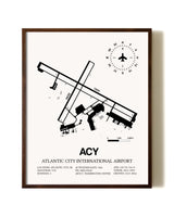 Atlantic City International Airport aviation print in walnut frame