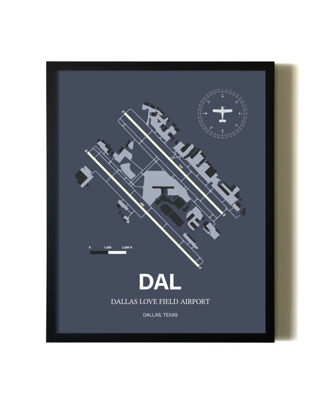 Framed Dallas Love Field Airport wall art poster in black frame