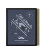 Framed Dallas Love Field Airport wall art poster in black frame