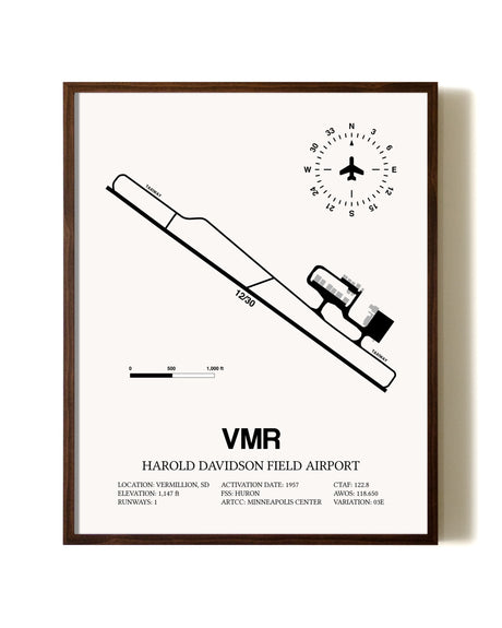 Harold Davidson Field Airport aviation print in walnut frame
