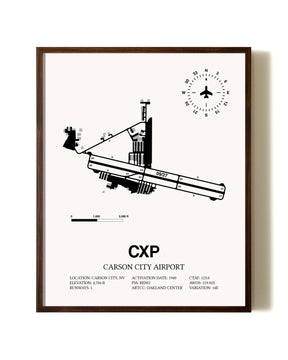 Carson City Airport aviation print in walnut frame
