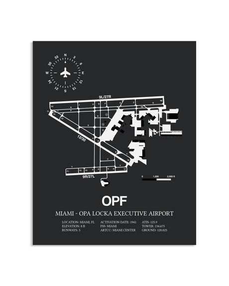 Gray Framed Miami-Opa Locka Executive Airport layout wall art poster