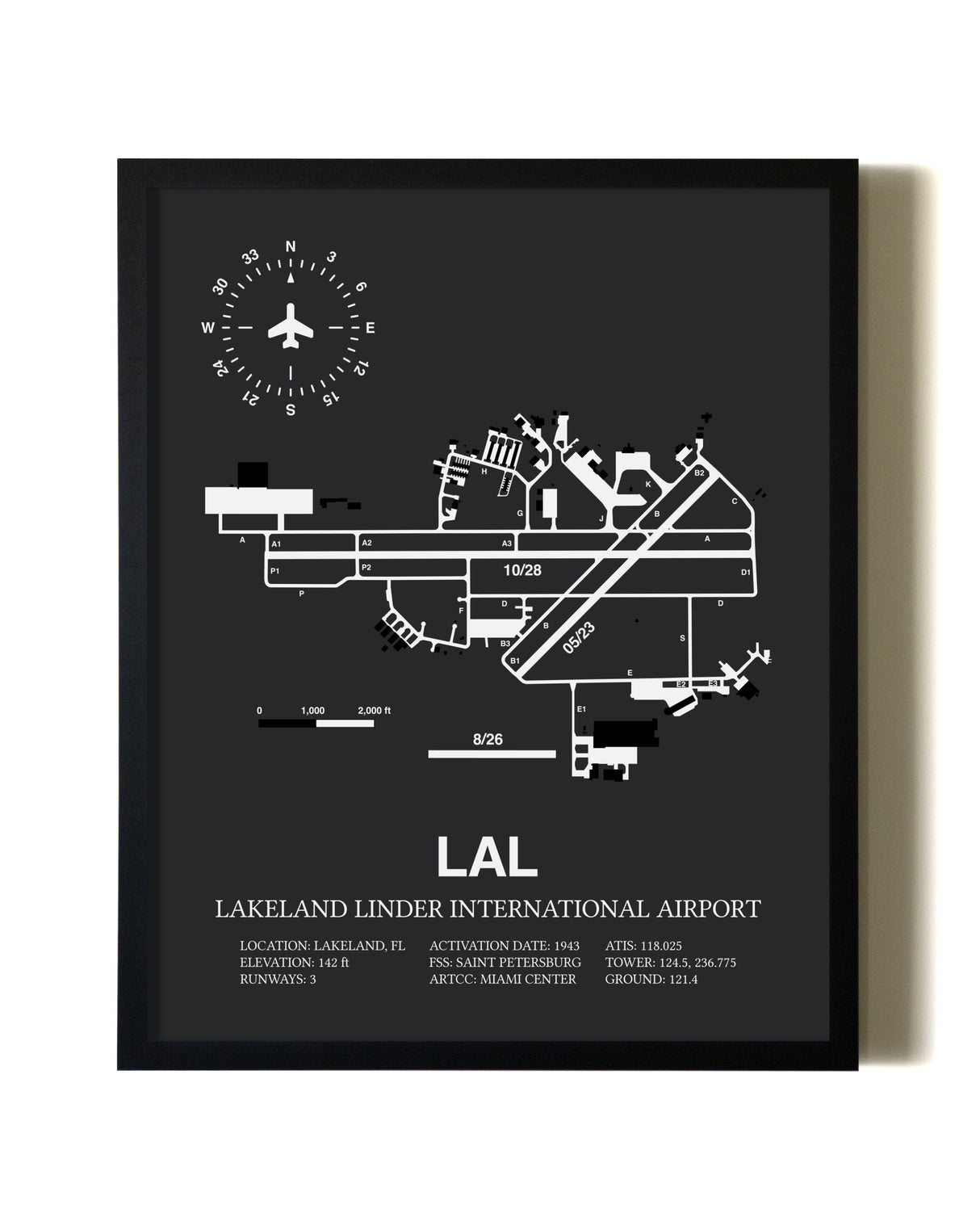 Unframed Lakeland Linder International Airport map print poster