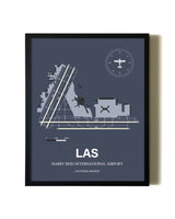 Blue and Cream Framed Harry Reid International Airport layout wall art poster