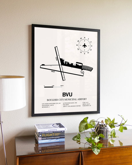 Boulder City Municipal Airport aviation wall décor in black wood frame