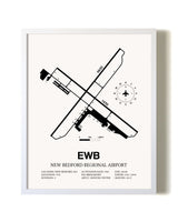 New Bedford Regional Airport airport map poster in oak frame