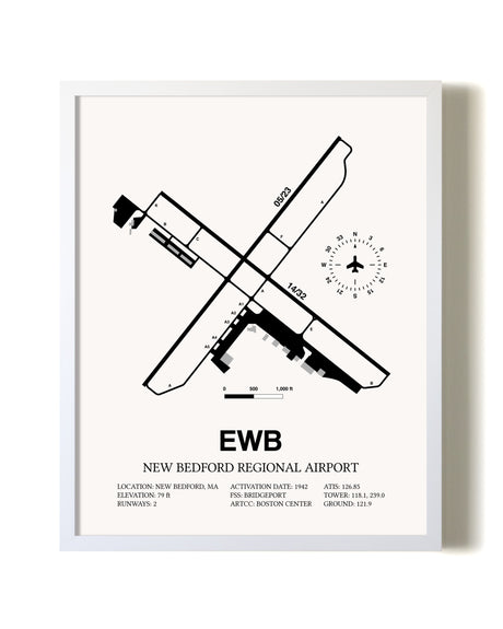 New Bedford Regional Airport airport map poster in oak frame