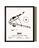 Framed Gainesville Regional Airport wall art poster in black frame