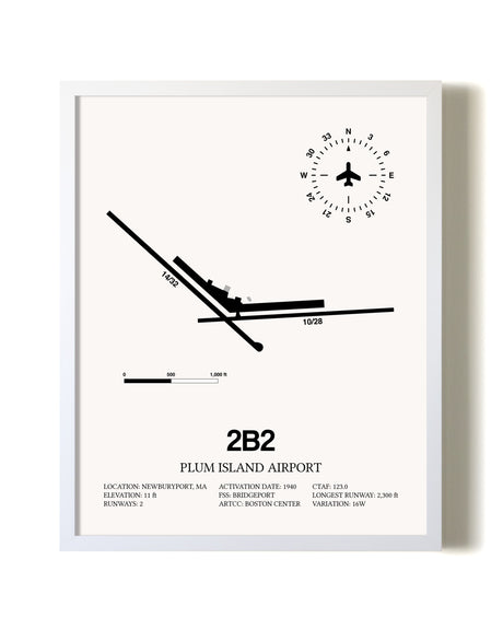 Plum Island Airport airport map poster in oak frame