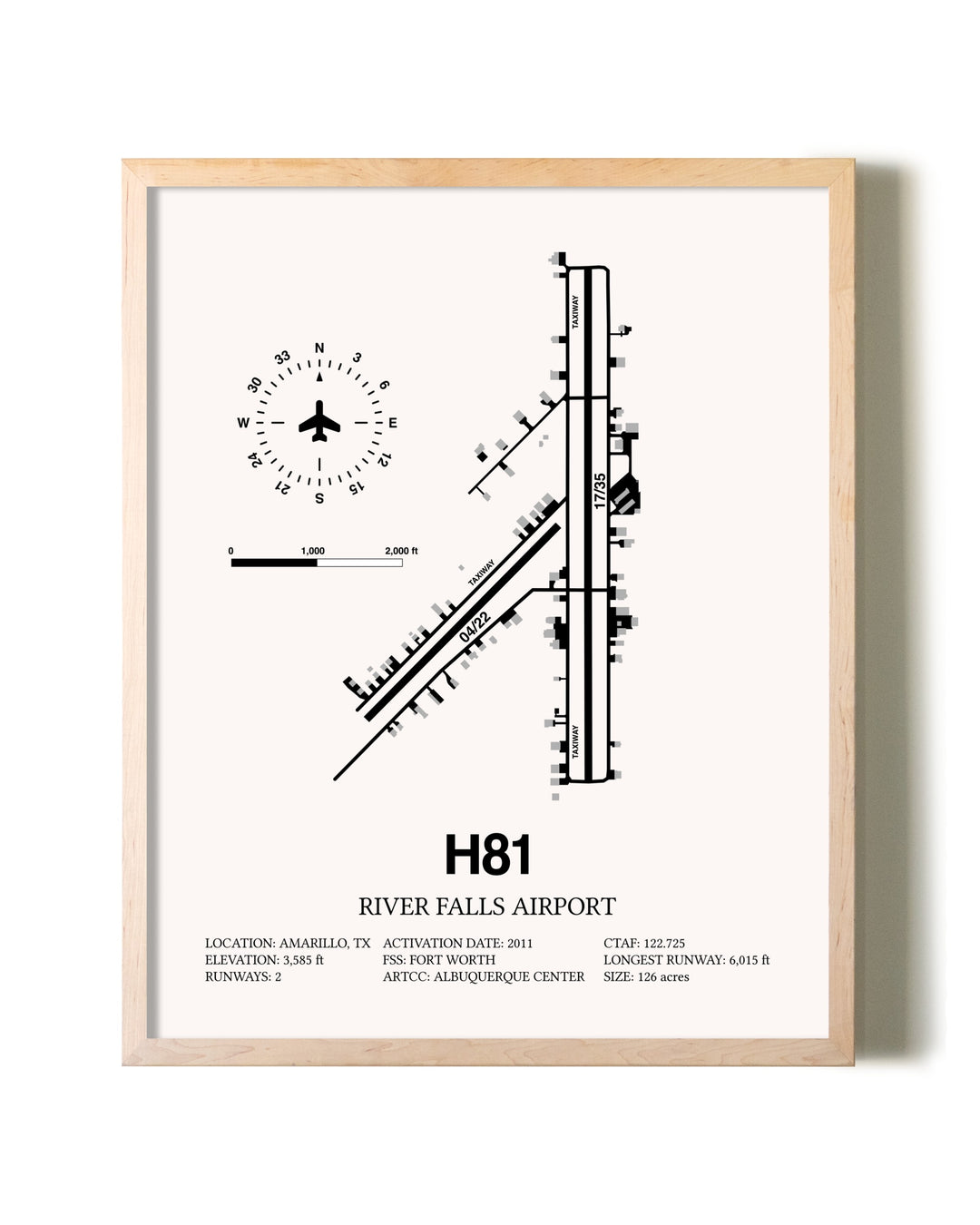 River Falls Airport framed wall art in white frame