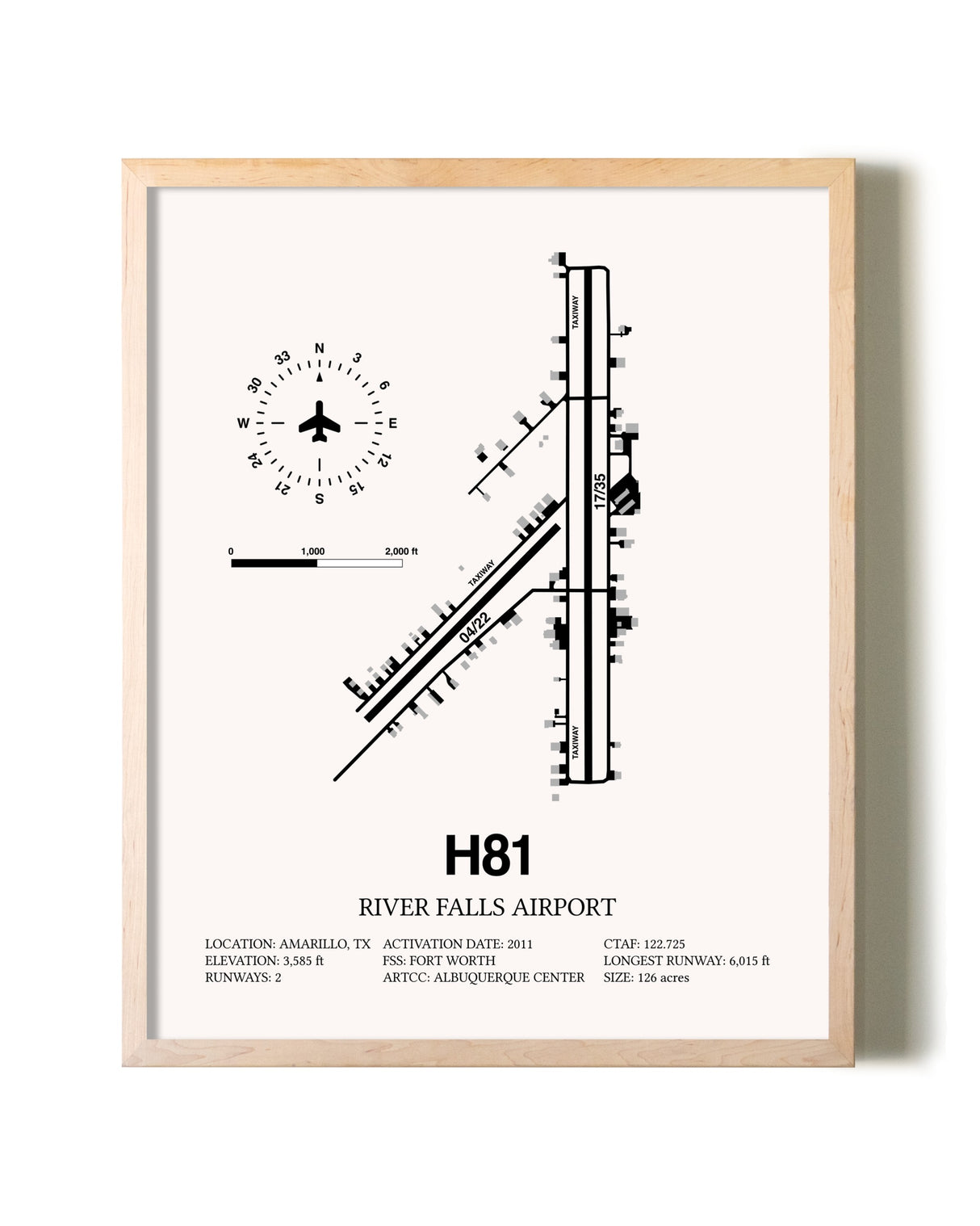River Falls Airport framed wall art in white frame
