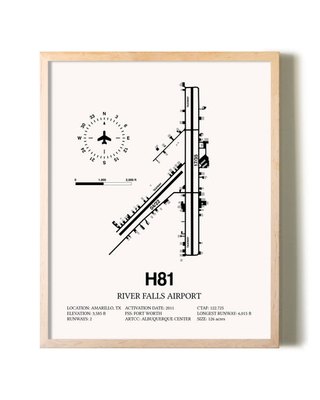 River Falls Airport framed wall art in white frame
