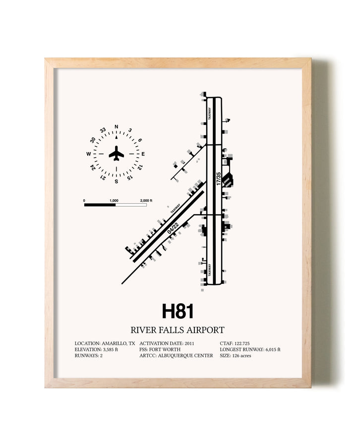 River Falls Airport framed wall art in white frame