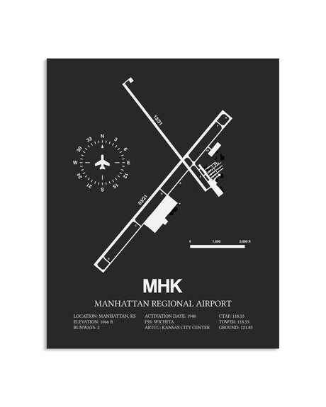 Gray Framed Manhattan Regional Airport layout wall art poster