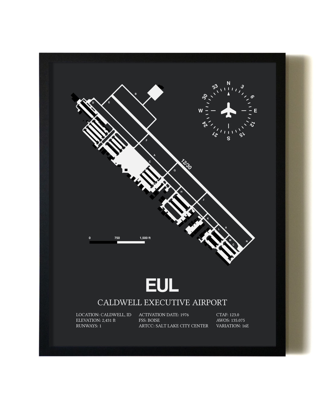 Unframed Caldwell Executive Airport map print poster