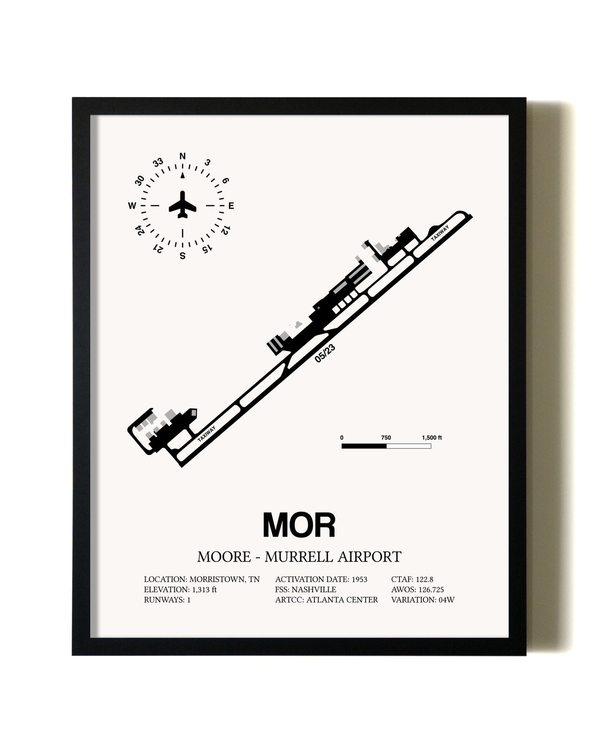 Framed Moore-Murrell Airport wall art poster in black frame