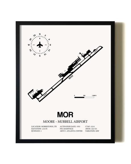 Framed Moore-Murrell Airport wall art poster in black frame