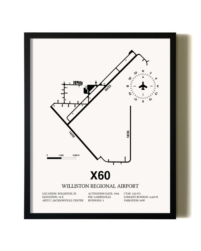 Framed Williston Regional Airport wall art poster in black frame