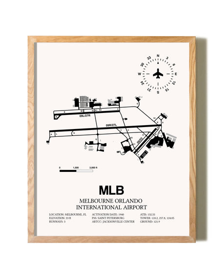 Melbourne Orlando International Airport framed print in natural wood frame