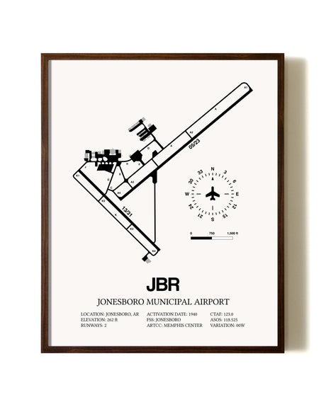 Jonesboro Municipal Airport aviation print in walnut frame