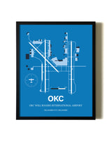 Sky Blue OKC Will Rogers International Airport aviation wall décor in black wood frame