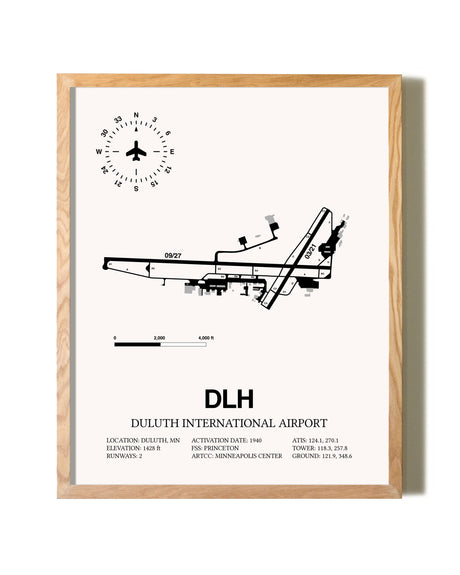 Duluth International Airport framed print in natural wood frame