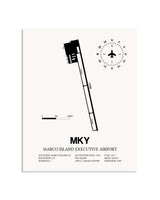 Gray Marco Island Executive Airport framed poster displayed in an airplane hangar