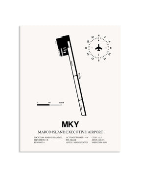 Gray Marco Island Executive Airport framed poster displayed in an airplane hangar