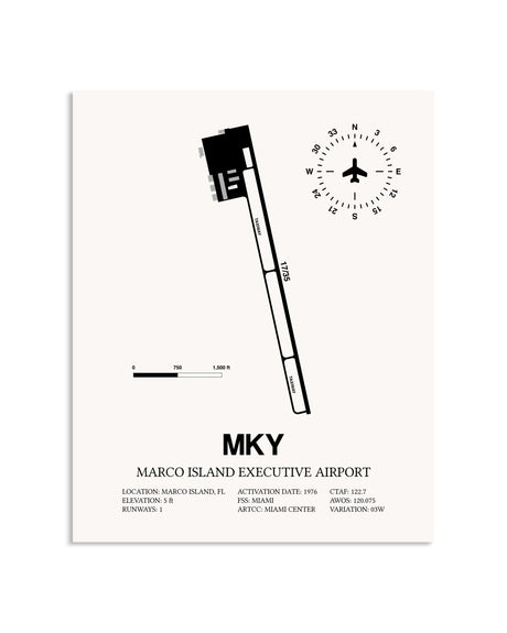 Gray Marco Island Executive Airport framed poster displayed in an airplane hangar