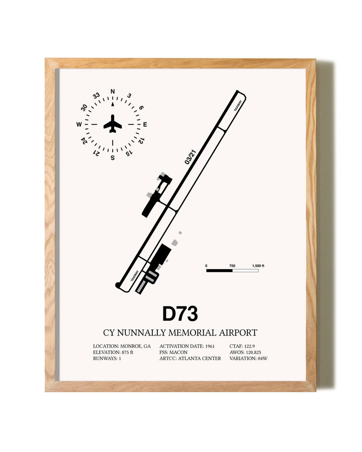 Cy Nunnally Memorial Airport framed print in natural wood frame