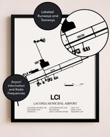 Framed Laconia Municipal Airport layout wall art poster