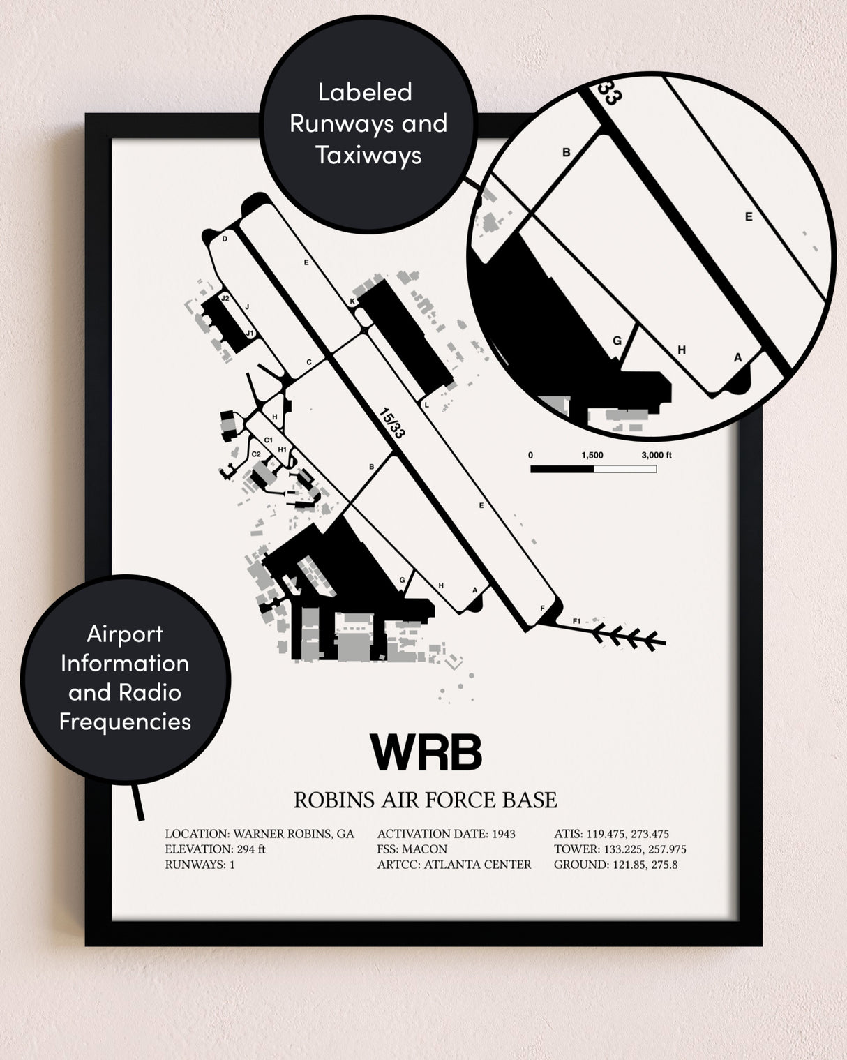 Framed Robins Air Force Base layout wall art poster