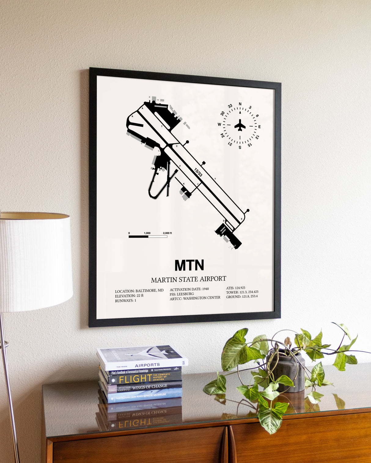 Martin State Airport aviation wall décor in black wood frame