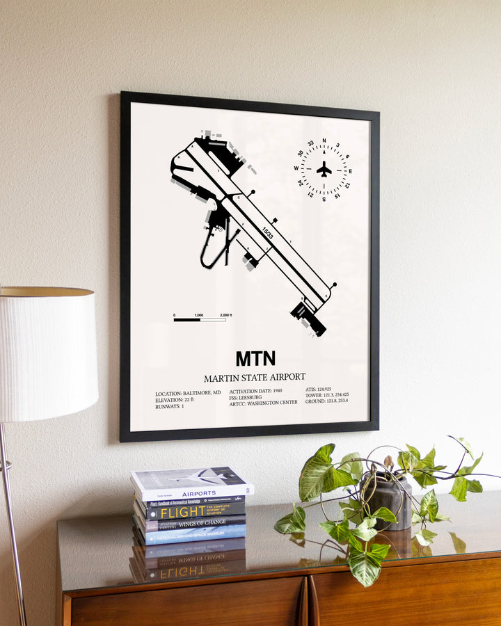 Martin State Airport aviation wall décor in black wood frame