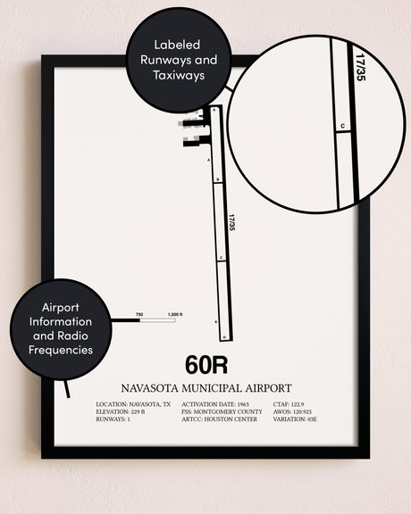 Framed Navasota Municipal Airport layout wall art poster