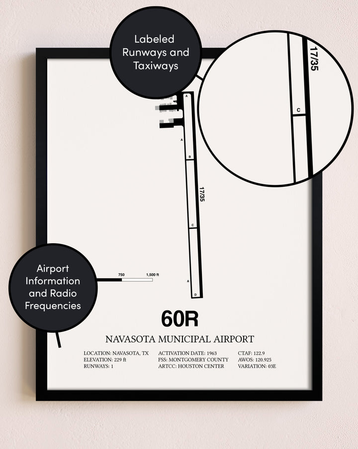 Framed Navasota Municipal Airport layout wall art poster