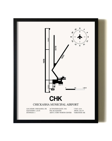 Framed Chickasha Municipal Airport wall art poster in black frame