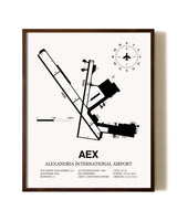 Alexandria International Airport aviation print in walnut frame