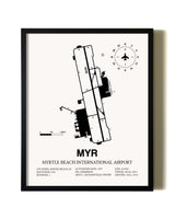 Framed Myrtle Beach International Airport wall art poster in black frame