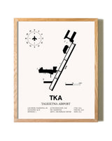 Talkeetna Airport framed print in natural wood frame