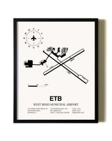 Framed West Bend Municipal Airport wall art poster in black frame