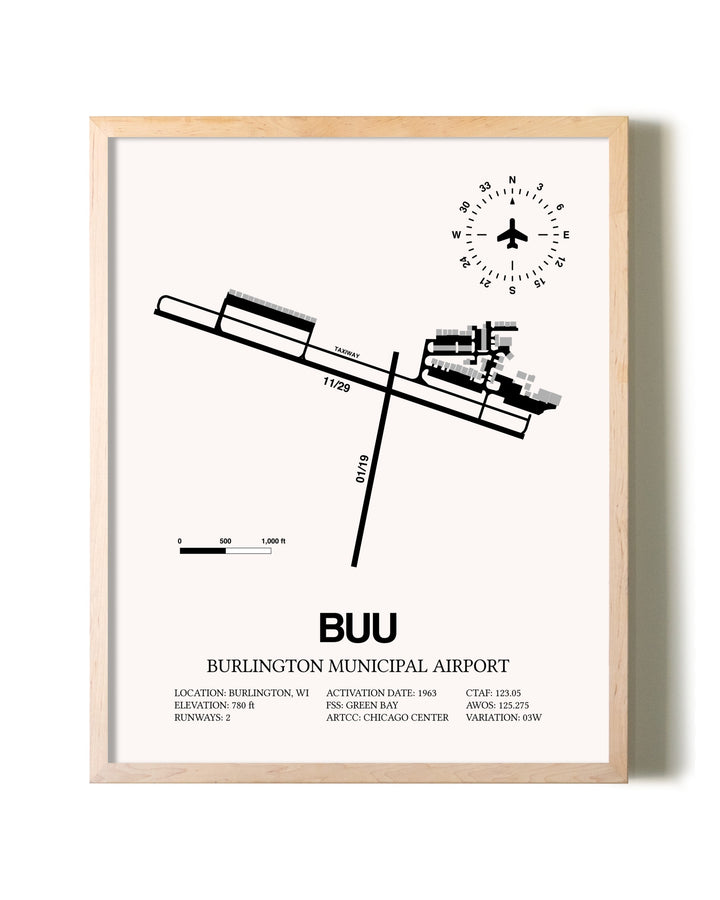 Burlington Municipal Airport framed wall art in white frame