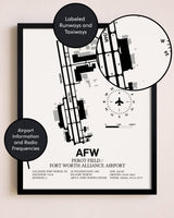Framed Perot Field / Fort Worth Alliance Airport layout wall art poster