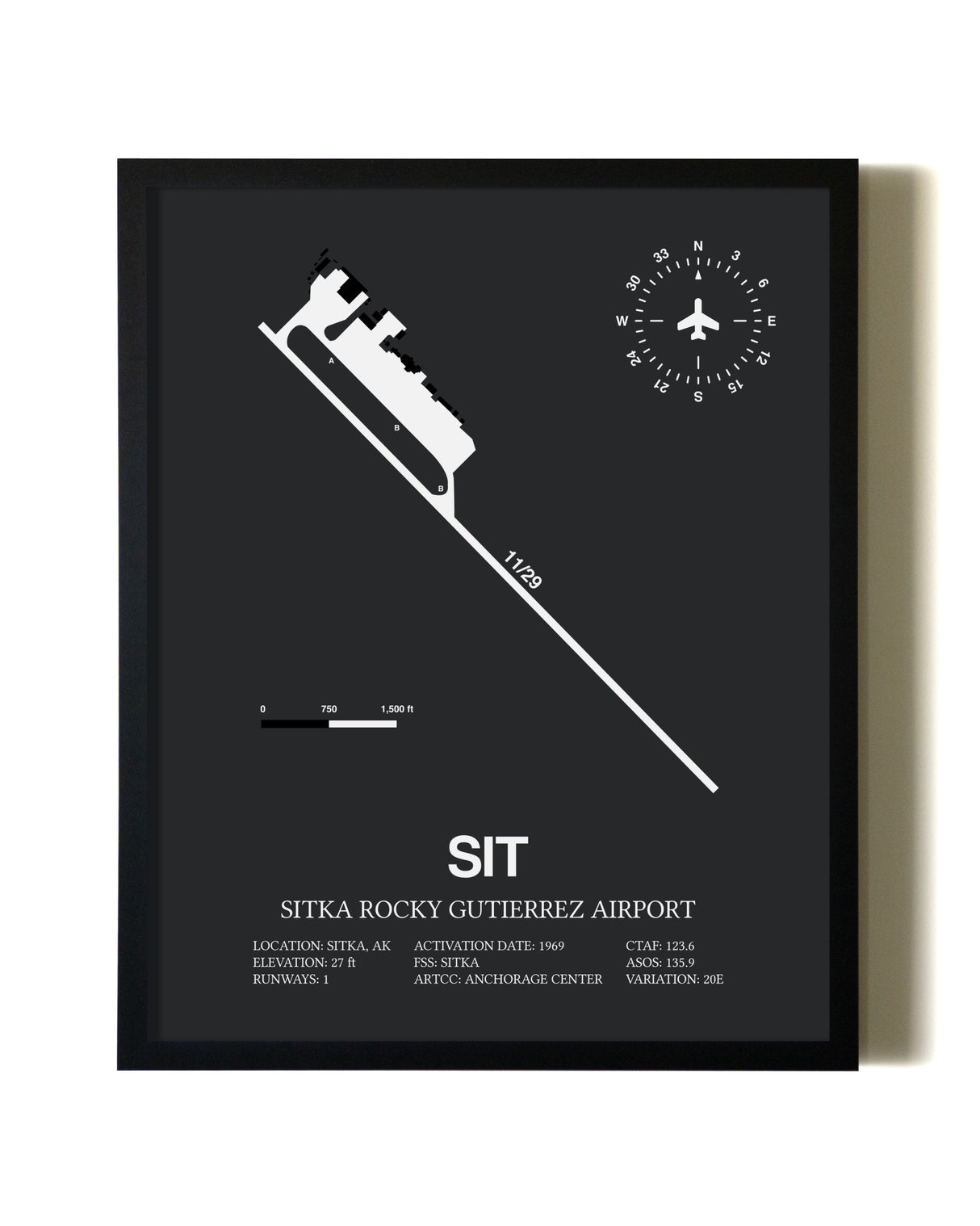 Unframed Sitka Rocky Gutierrez Airport map print poster