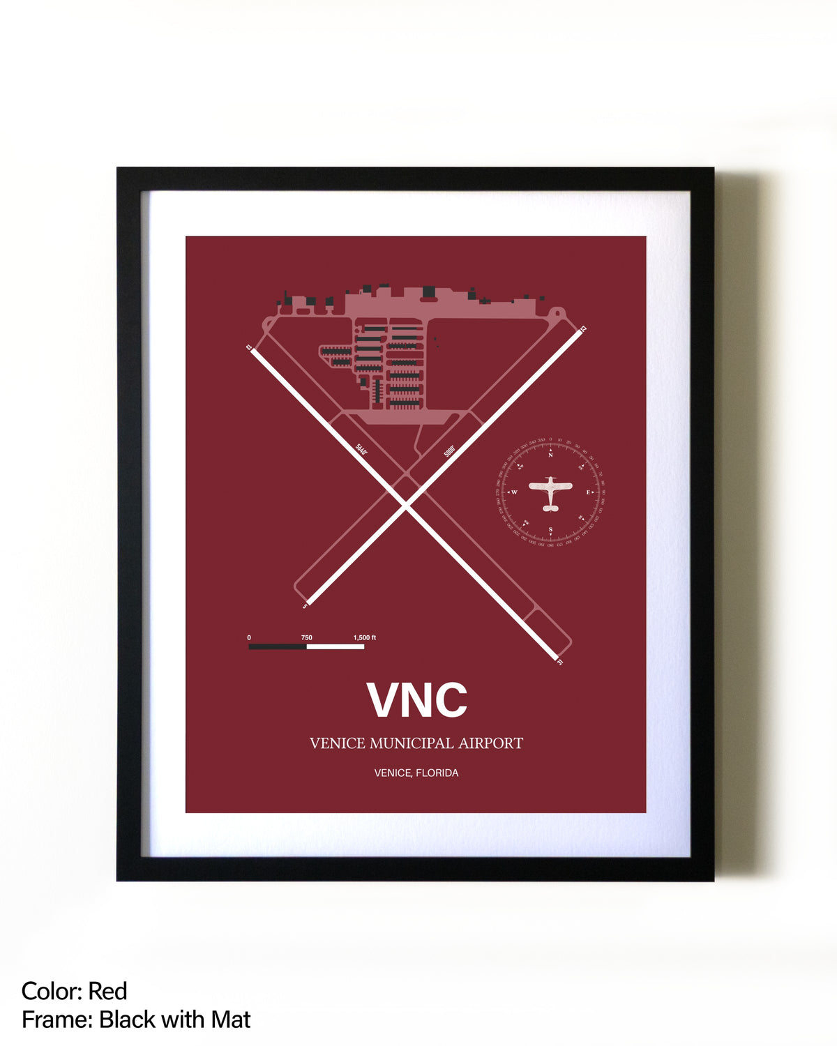 Venice Municipal Airport aviation wall décor in black wood frame