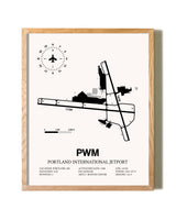 Portland International Jetport framed print in natural wood frame