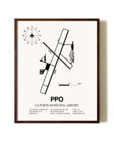 La Porte Municipal Airport aviation print in walnut frame