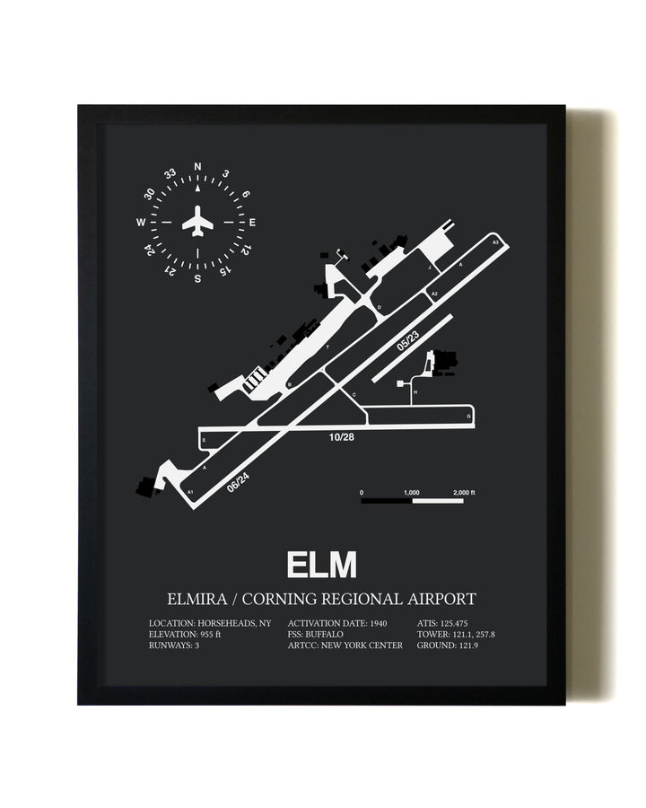 Unframed Elmira / Corning Regional Airport map print poster